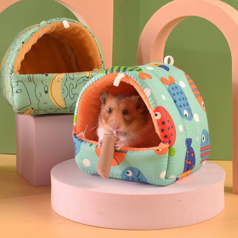 Cartoon Pattern Guinea Pig Cave House Bed, Rabbit Squirrel Chinchilla Hamster Hedgehog Nest Hideout, Small Animals Cage Warm Supplies, Machine Washable - Simply Petastic