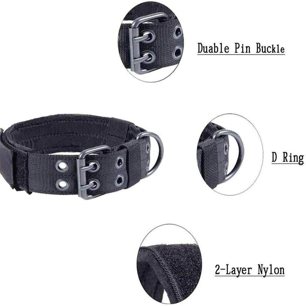 2" Wide Tactical Heavy Duty Nylon Large Dog Collar K9 Military with Metal Buckle - Simply Petastic