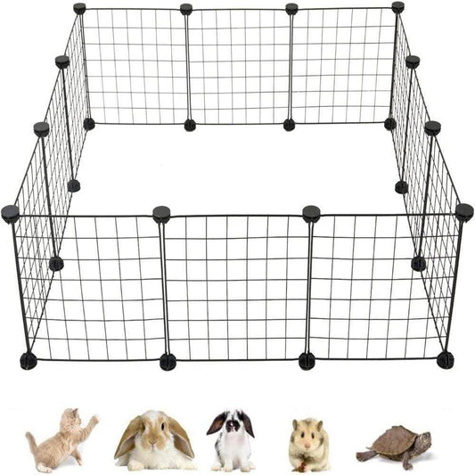 Pet Playpen, Small Animals Supplies, 12 Panels Exercise Playpens Cage, Grids Portable Yard Fence Indoor, Ideal for Guinea Pigs, Puppy Pet Products, DIY Metal Yard Fence, 14" × 14" Black - Simply Petastic