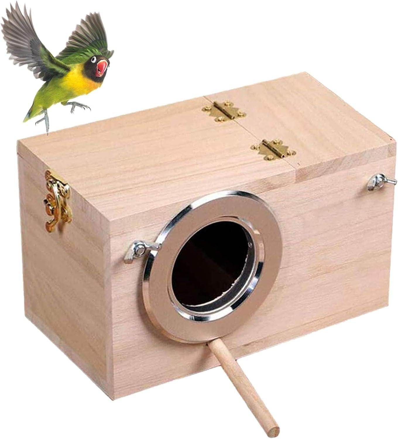 Parakeet Nesting Box, Bird Nest Breeding Box Cage Wood House for Finch Lovebirds Cockatiel Budgie Conure Parrot (M:9.8"×5.1"×5.3") - Simply Petastic