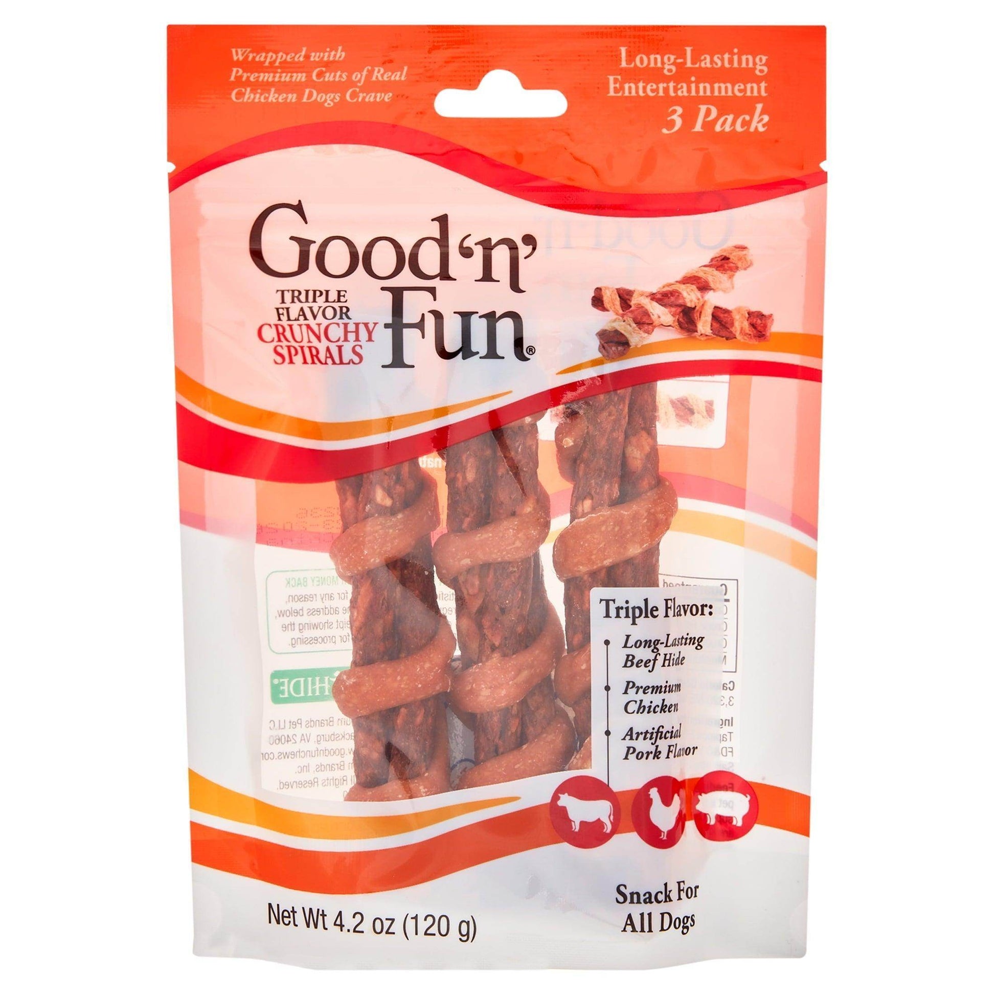 Good ‘N’ Fun Triple Flavor Crunchy Spirals, Long-Lasting Dog Chews, 3 Count - Simply Petastic
