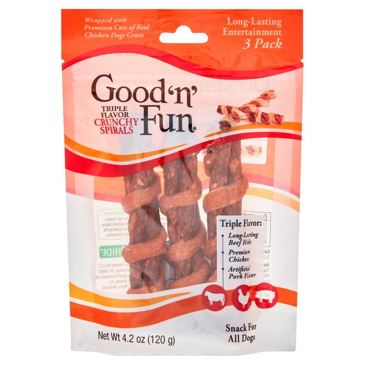Good ‘N’ Fun Triple Flavor Crunchy Spirals, Long-Lasting Dog Chews, 3 Count - Simply Petastic