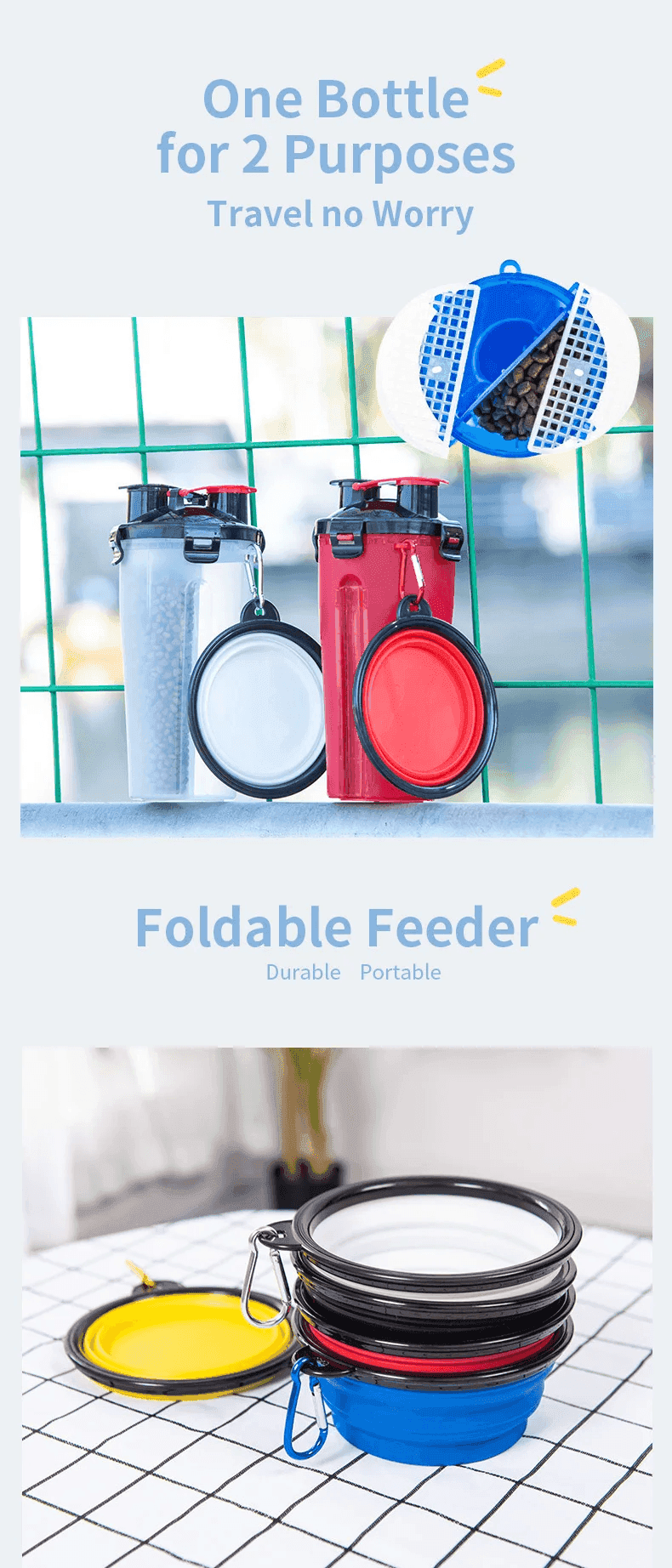 2 In 1 Water and Food Dispenser With Collapsible Bowl Set - Simply Petastic