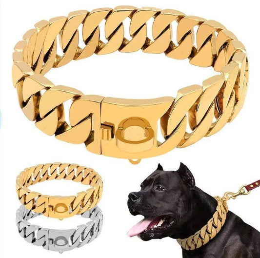 32MM Necklace Hardware 316L Stainless Steel Cuban Link Gold Big Dog Chain Collar - Simply Petastic