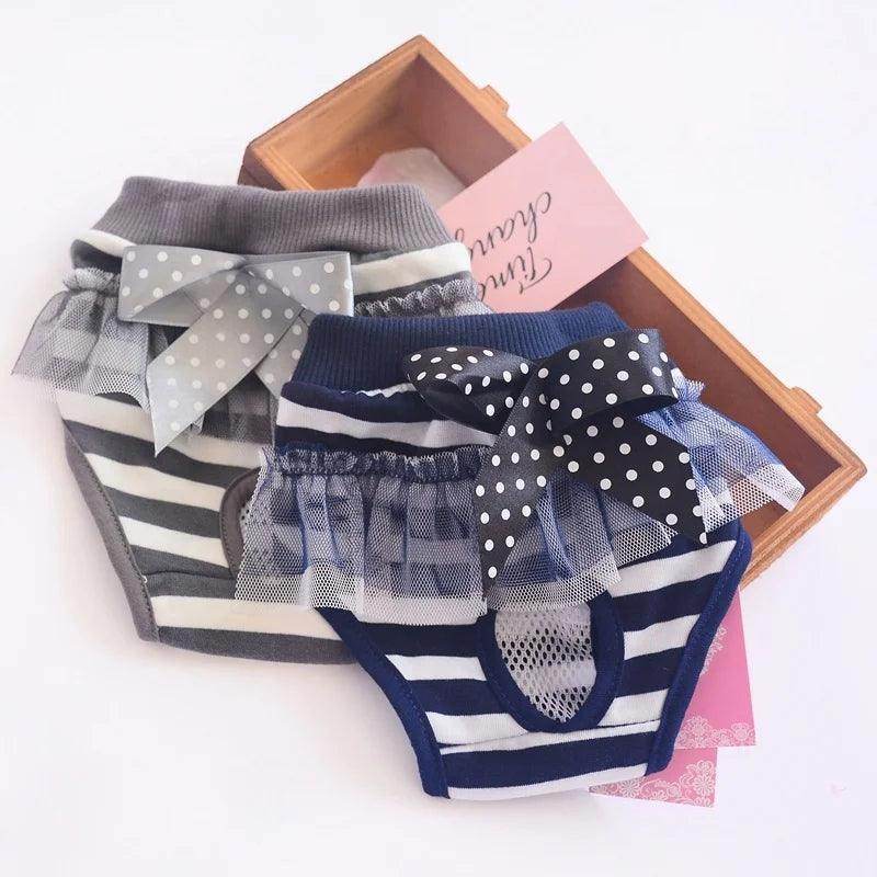 Washable Puppy Underwear Girl Sanitary Brief Diaper Striped Female Pet Dog Training Pants - Simply Petastic