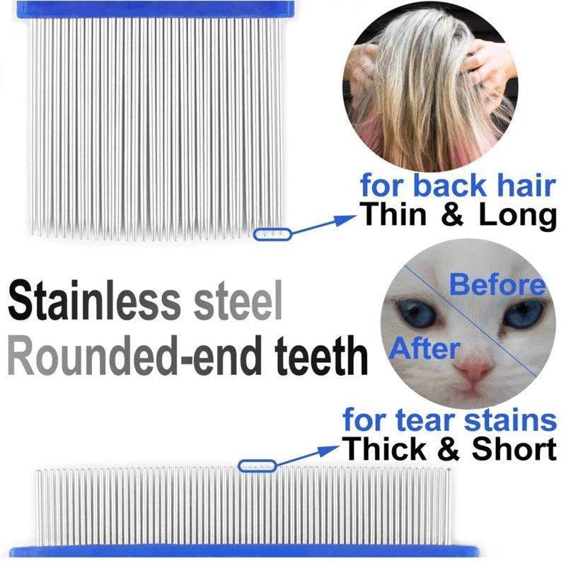 6pcs Flea Comb with Rounded Metal Teeth Durable Pet Tear Stain Remover Combs Dog Grooming Comb Set Float Hair Remover - Simply Petastic