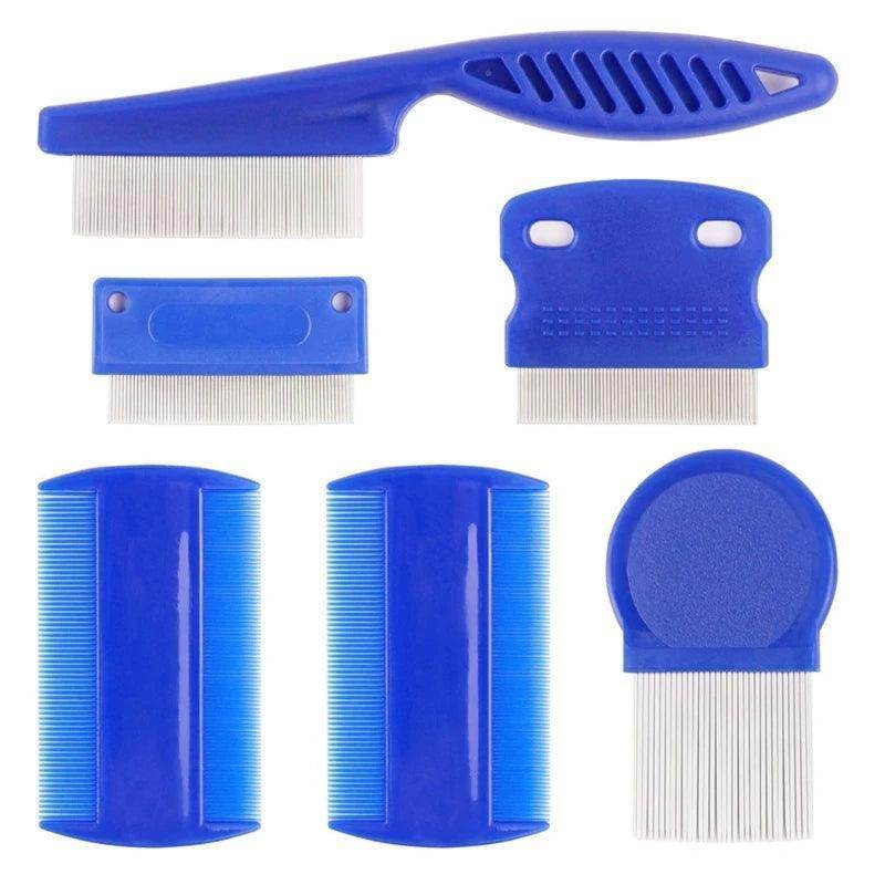 6pcs Flea Comb with Rounded Metal Teeth Durable Pet Tear Stain Remover Combs Dog Grooming Comb Set Float Hair Remover - Simply Petastic