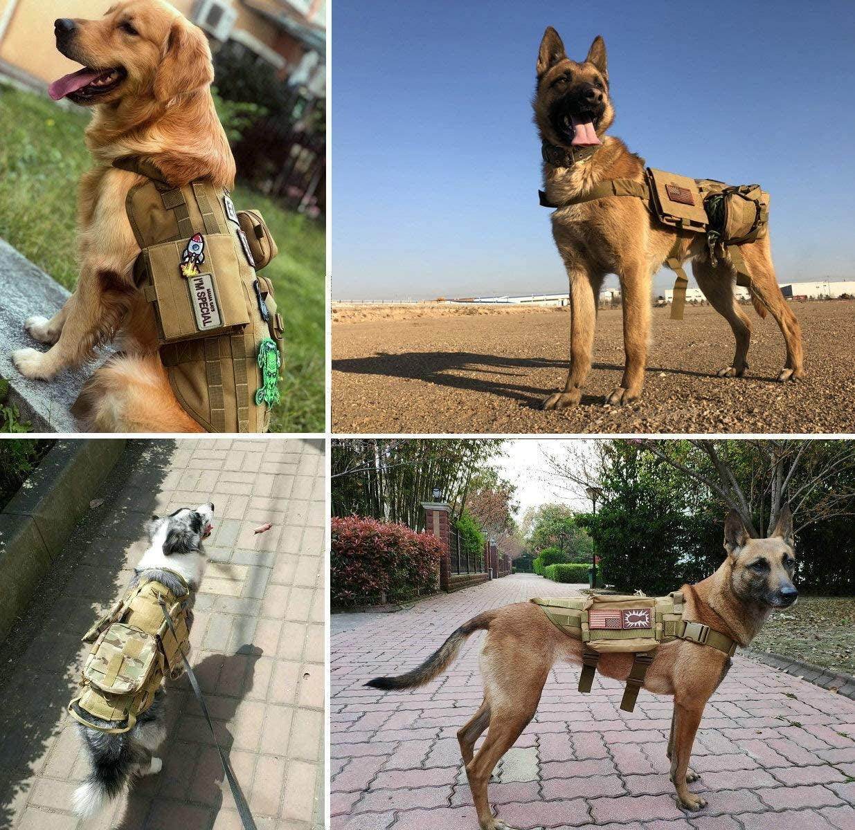 Tactical Dog Molle Vest Harness K9 Adjustable Outdoor Training Service Camouflage Harness with 3 Detachable Pouches Camouflage Size XL - Simply Petastic