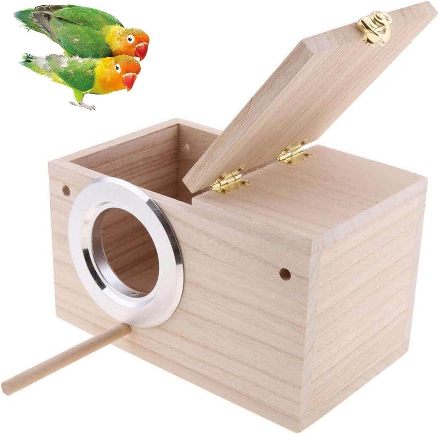 Parakeet Nesting Box, Bird Nest Breeding Box Cage Wood House for Finch Lovebirds Cockatiel Budgie Conure Parrot (M:9.8"×5.1"×5.3") - Simply Petastic