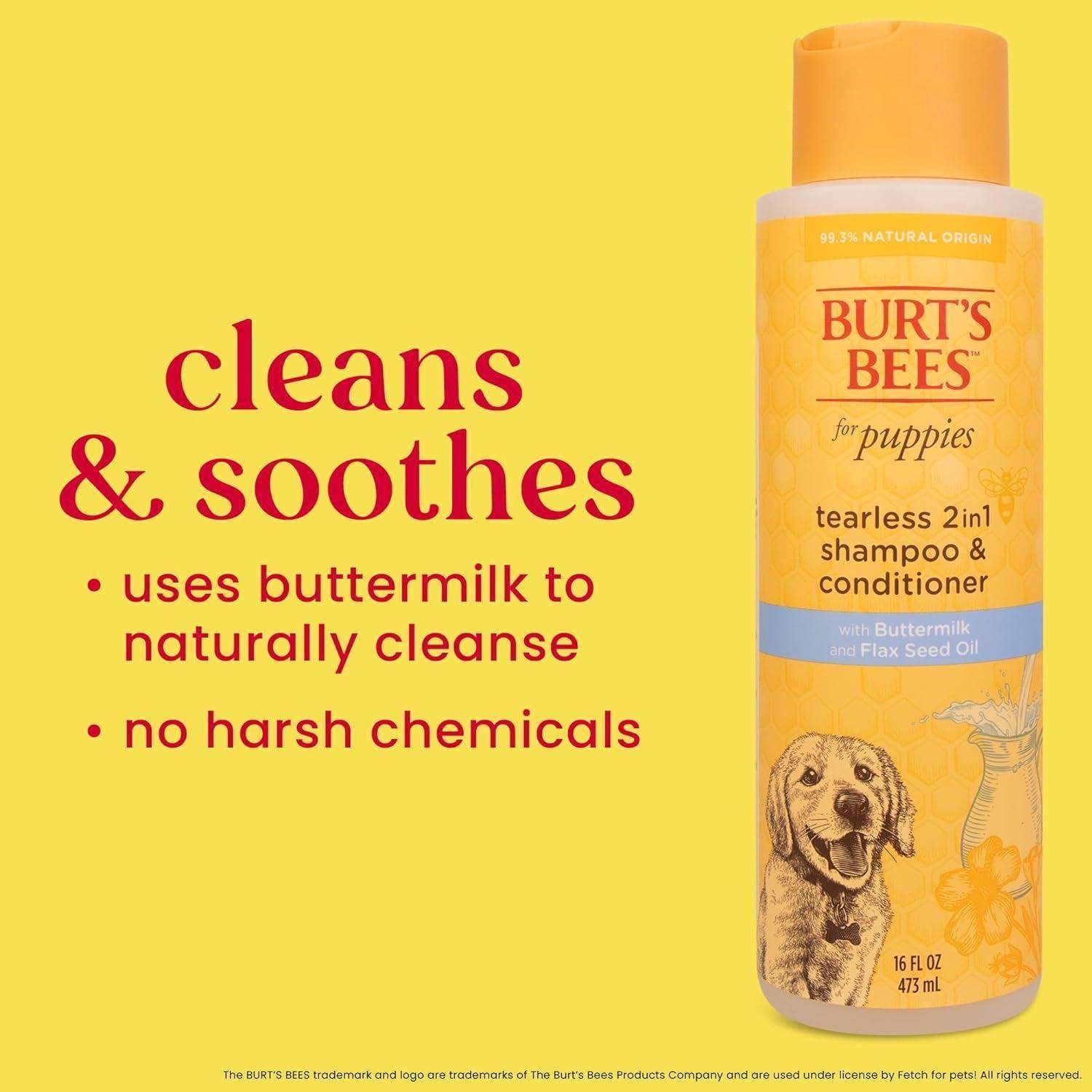 Puppies Natural Tearless 2 in 1 Shampoo and Conditioner - Made with Buttermilk and Flax Seed Oil - Best Tearless Puppy Shampoo for Gentle Skin and Coat - Made in USA, 16 Oz - Simply Petastic