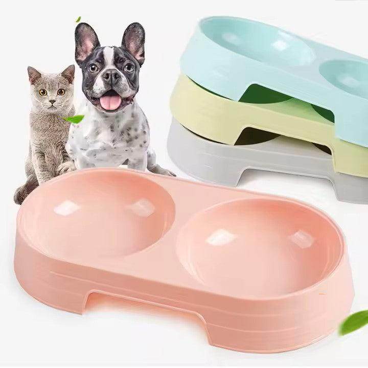 Raised Double Cat and Small Dog Bowls Pet Food Water Feeder Plastic - Simply Petastic
