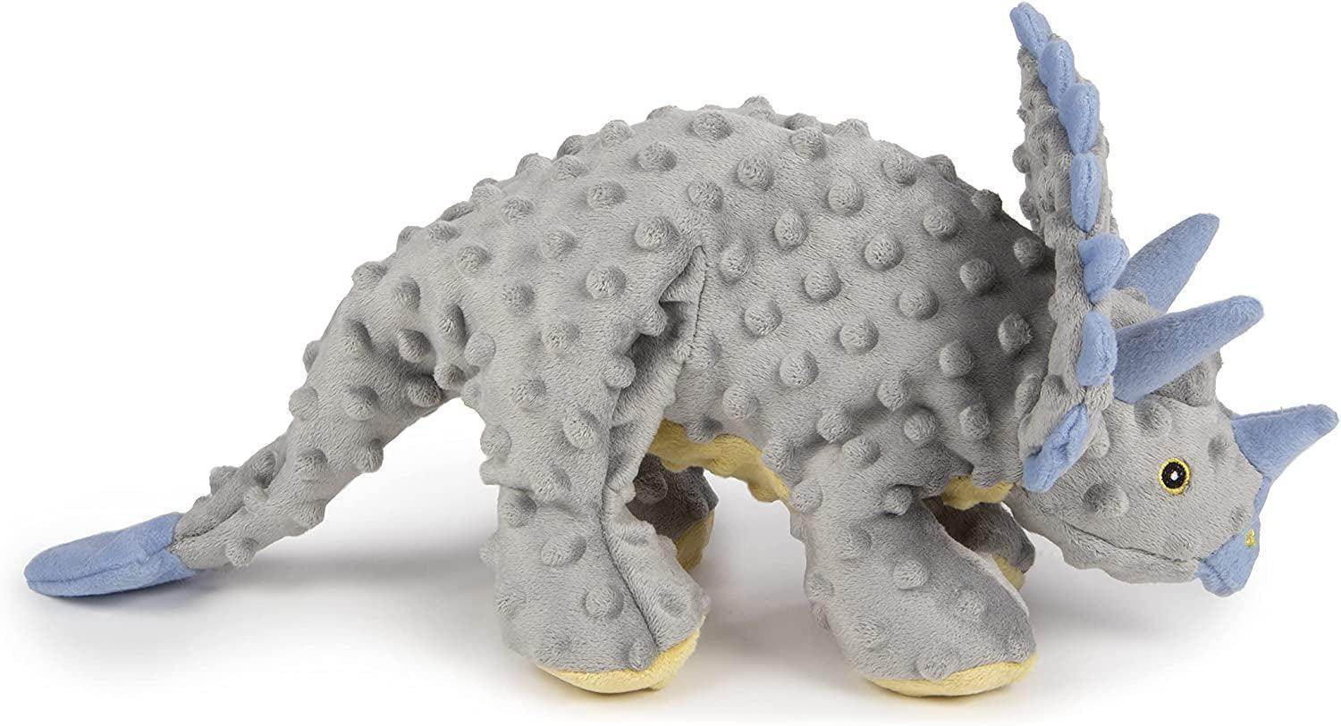 Dinos Frills Squeaky Plush Dog Toy, Chew Guard Technology - Gray, Large - Simply Petastic