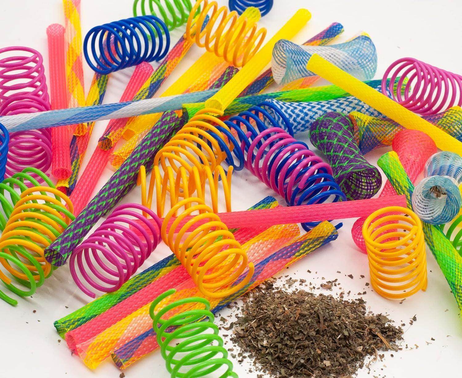 49PCS Cat Spring Toy for Kitten Catnip Bag Mesh Tubes Spring Cat Toy Bulk for Indoor Cats Kitty - Simply Petastic