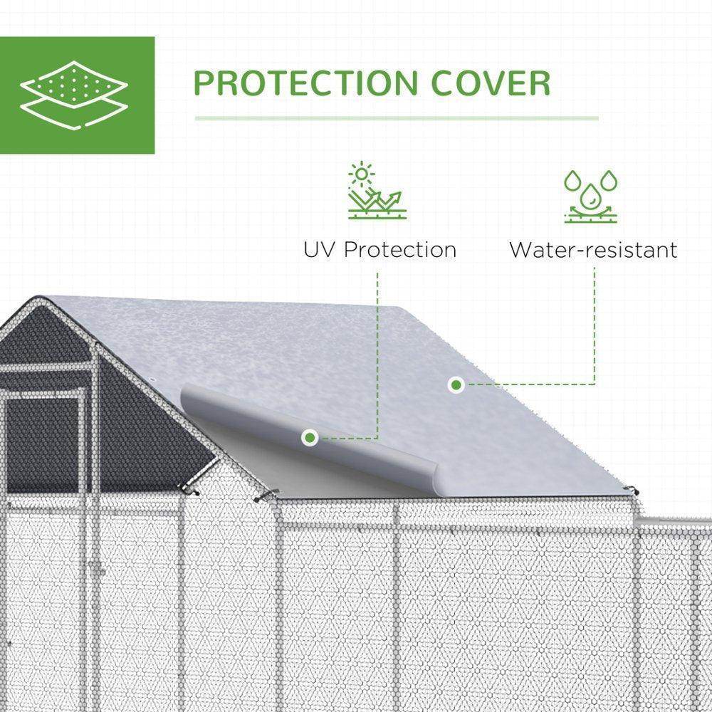 Large Metal Chicken Coop with Waterproof Shady Roof, Pet Playpen with Lockable Door for 12-14 Small Animals, Spire Shaped Walk in Fence - Simply Petastic