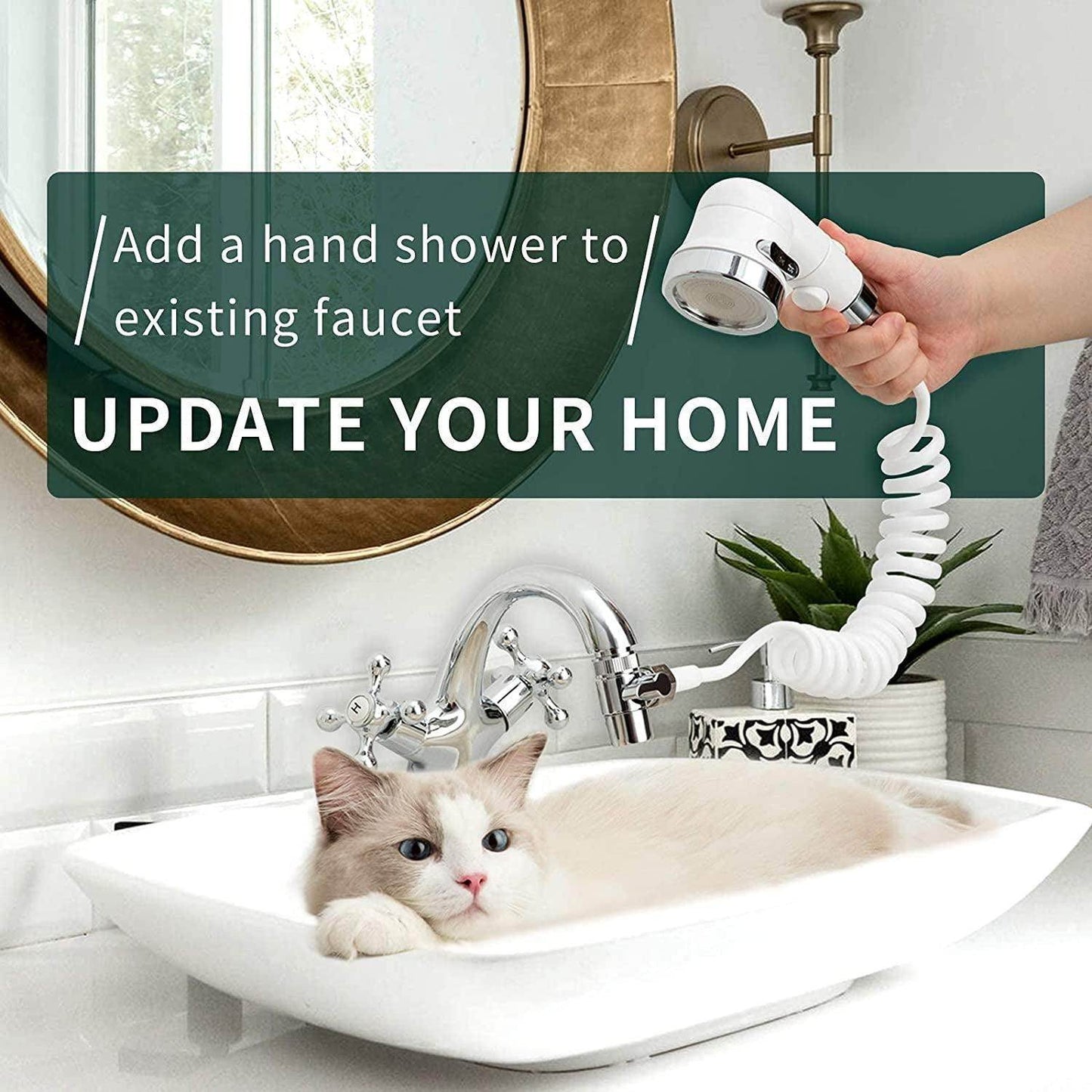 Sink Faucet Sprayer Attachment, Shower Head Attaches to Tub Faucet, Dog Bathing Hose Shower Set for Laundry Bathroom Kitchen - Simply Petastic
