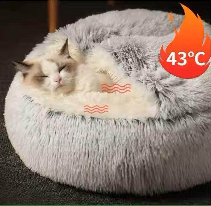 Cat Round Plush Fluffy Hooded Cozy Small Dog Waterproof Bottom Treaded Anti-anxiety Hugging Beds - Simply Petastic
