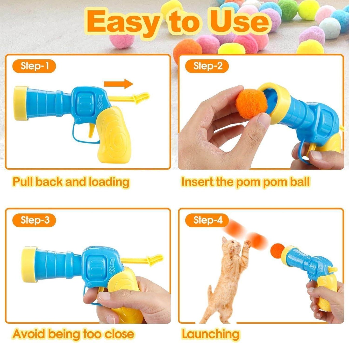 31Pcs Cat Ball Toy Launcher Gun, Cat Balls Fetch Toy, 30Pcs Plush Fuzzy Balls Launcher Cat Toy for Cats with 1 Gun, Funny Interactive Cat Toys for Bored Indoor Adult Cats, Cute Kitten Kitty Toys - Simply Petastic