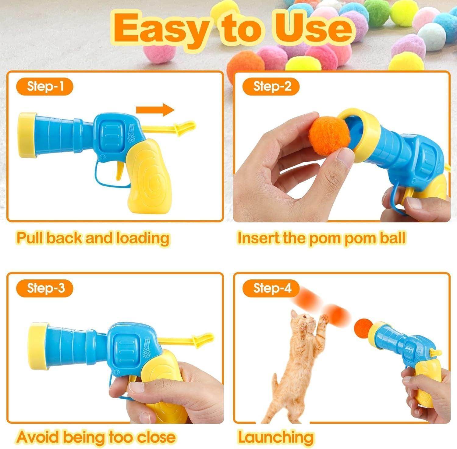 31Pcs Cat Ball Toy Launcher Gun, Cat Balls Fetch Toy, 30Pcs Plush Fuzzy Balls Launcher Cat Toy for Cats with 1 Gun, Funny Interactive Cat Toys for Bored Indoor Adult Cats, Cute Kitten Kitty Toys - Simply Petastic