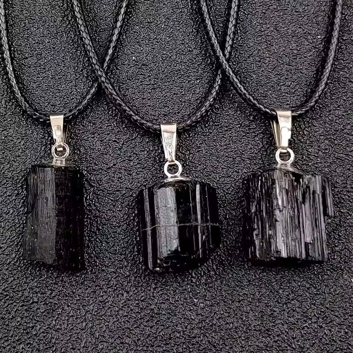 Natural Black Tourmaline Energy Stone Pendant Necklace