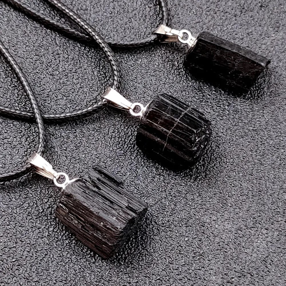 Natural Black Tourmaline Energy Stone Pendant Necklace