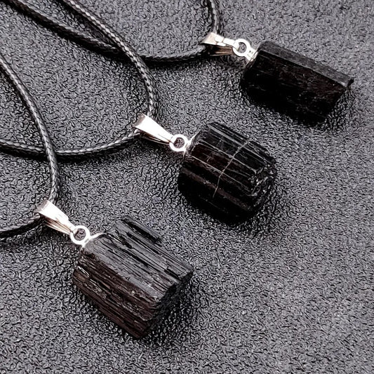 Natural Black Tourmaline Energy Stone Pendant Necklace
