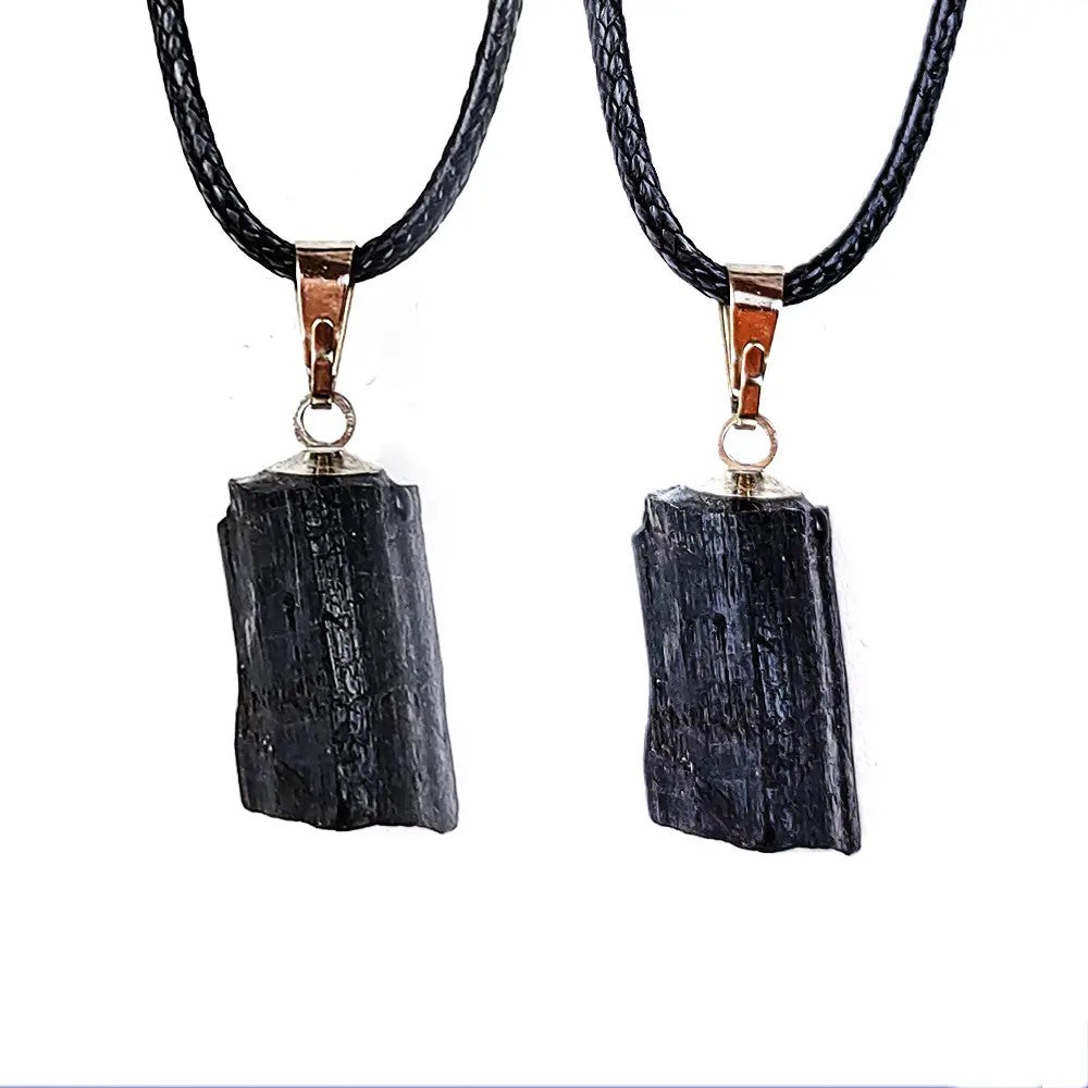 Natural Black Tourmaline Energy Stone Pendant Necklace