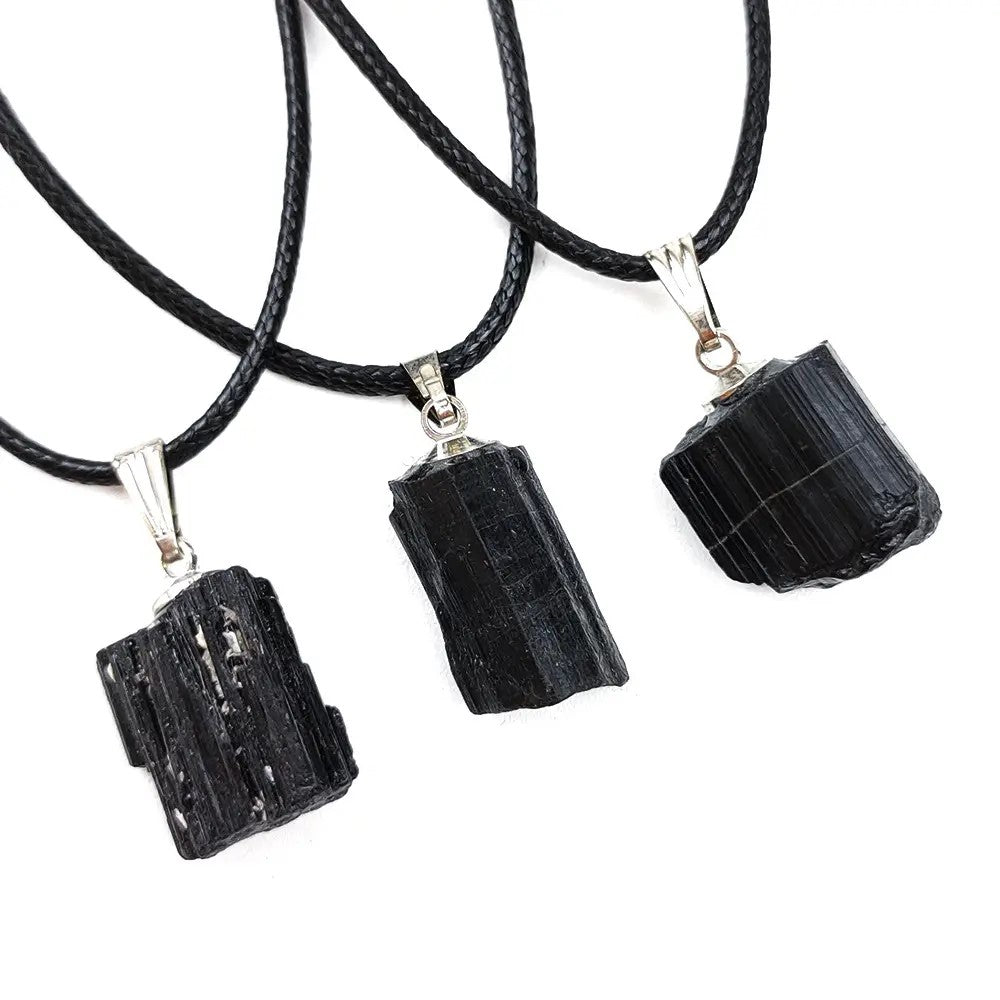 Natural Black Tourmaline Energy Stone Pendant Necklace