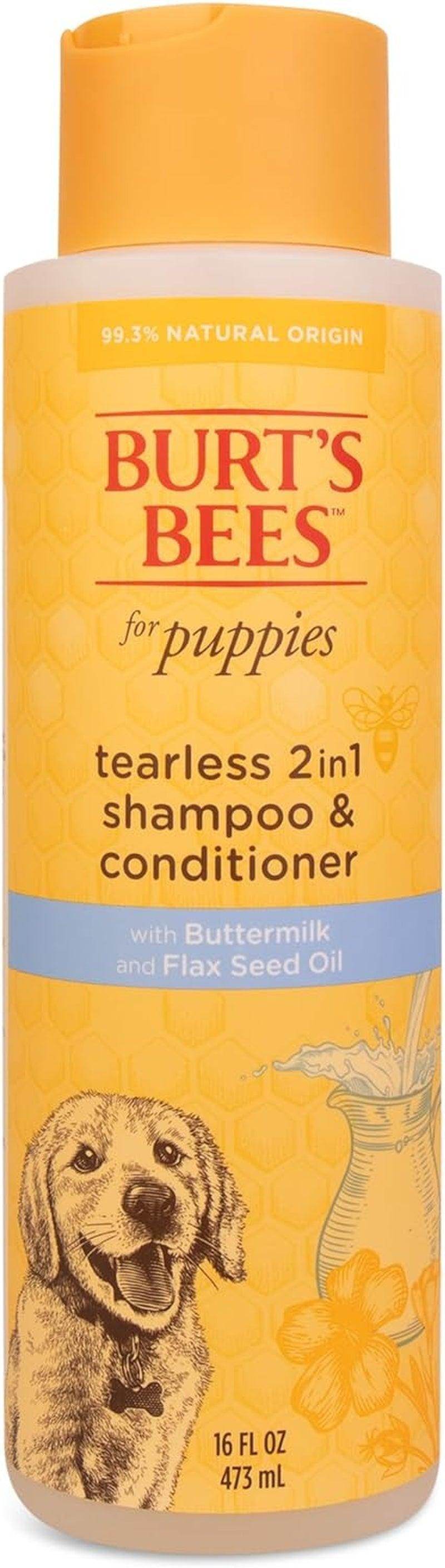 Puppies Natural Tearless 2 in 1 Shampoo and Conditioner - Made with Buttermilk and Flax Seed Oil - Best Tearless Puppy Shampoo for Gentle Skin and Coat - Made in USA, 16 Oz - Simply Petastic