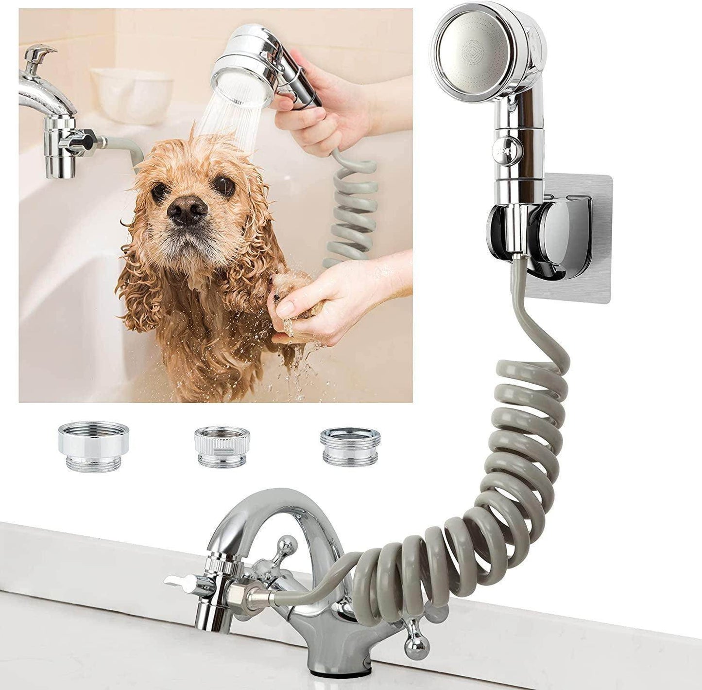 Sink Faucet Sprayer Attachment, Shower Head Attaches to Tub Faucet, Dog Bathing Hose Shower Set for Laundry Bathroom Kitchen - Simply Petastic