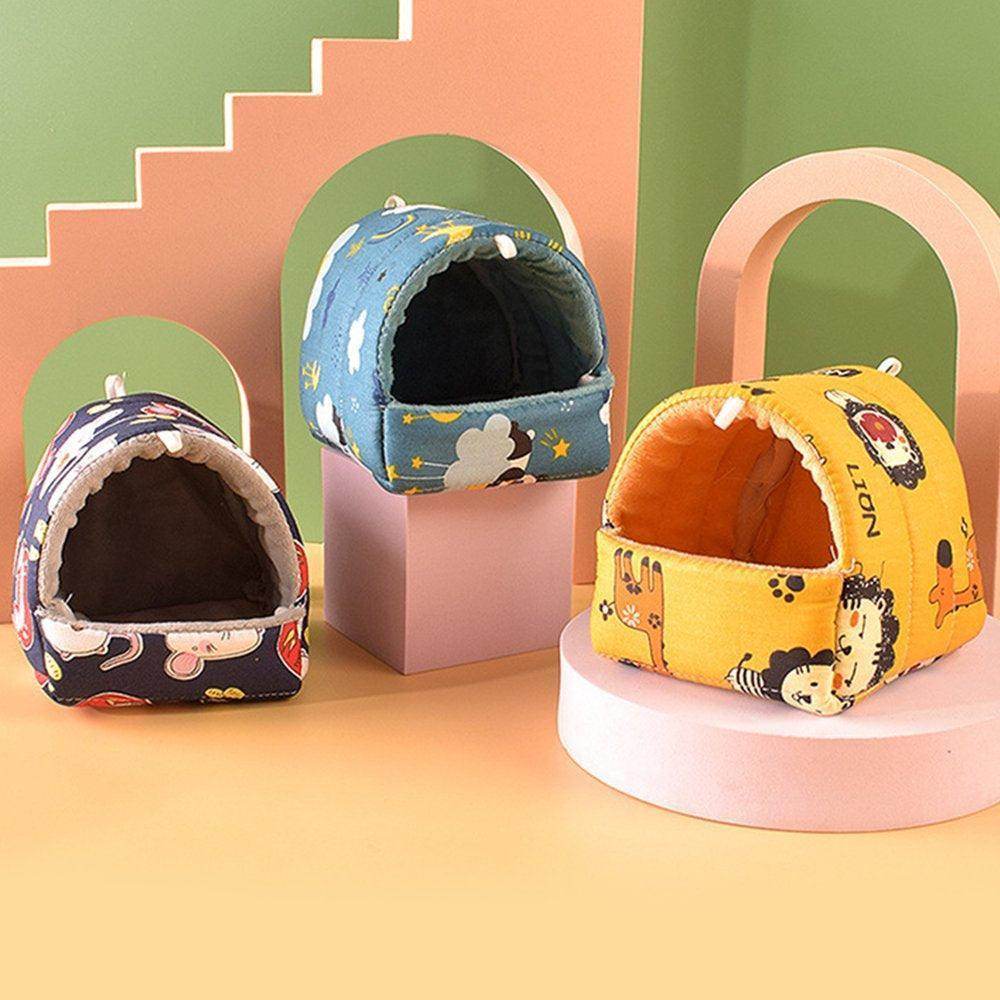 Cartoon Pattern Guinea Pig Cave House Bed, Rabbit Squirrel Chinchilla Hamster Hedgehog Nest Hideout, Small Animals Cage Warm Supplies, Machine Washable - Simply Petastic