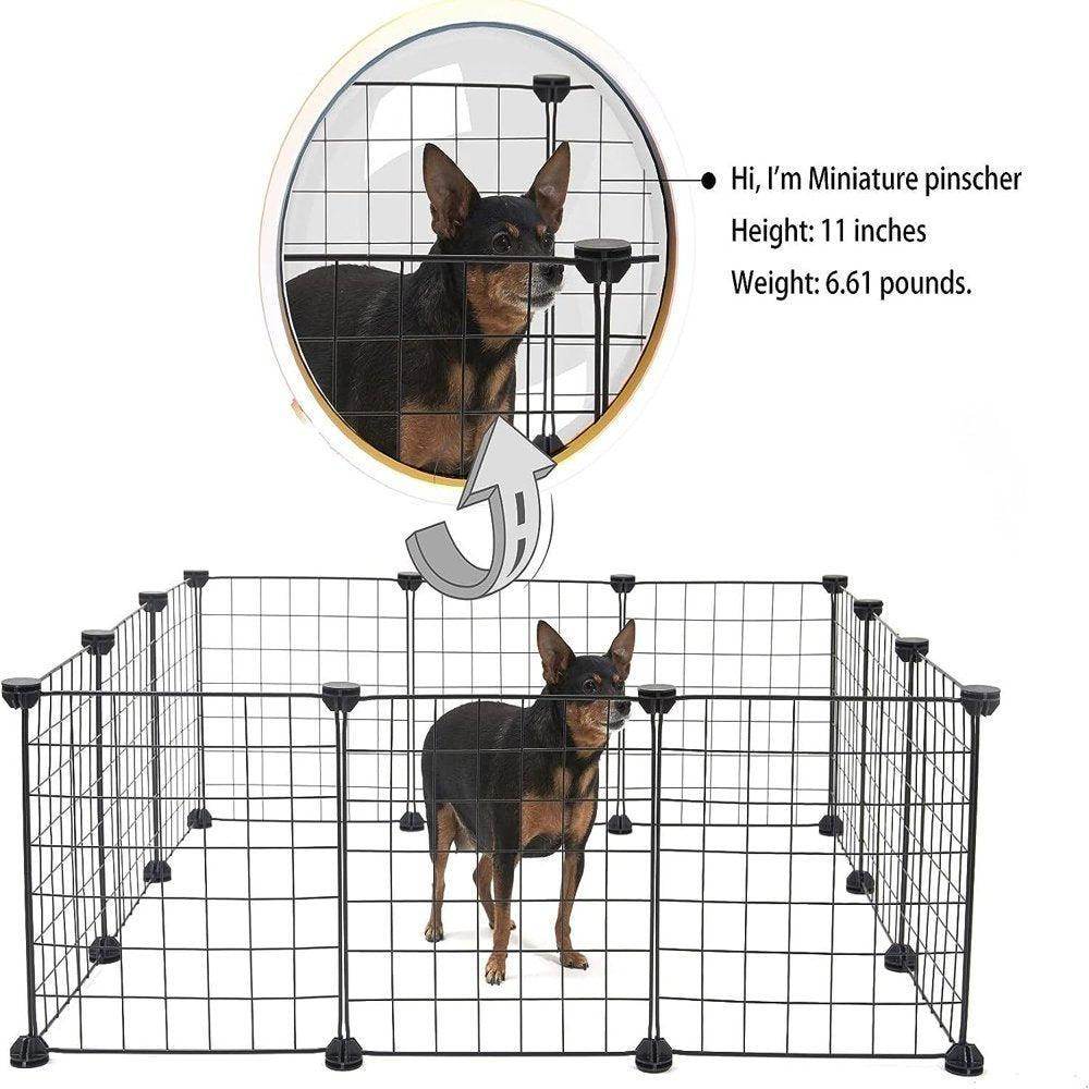 Pet Playpen, Small Animals Supplies, 12 Panels Exercise Playpens Cage, Grids Portable Yard Fence Indoor, Ideal for Guinea Pigs, Puppy Pet Products, DIY Metal Yard Fence, 14" × 14" Black - Simply Petastic
