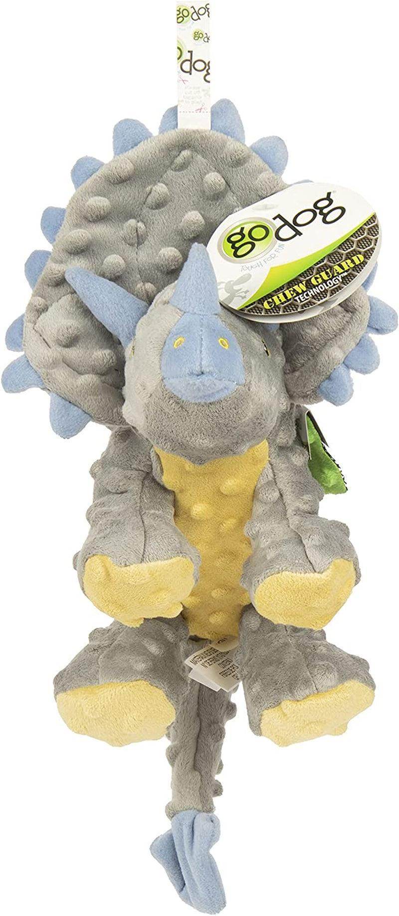 Dinos Frills Squeaky Plush Dog Toy, Chew Guard Technology - Gray, Large - Simply Petastic