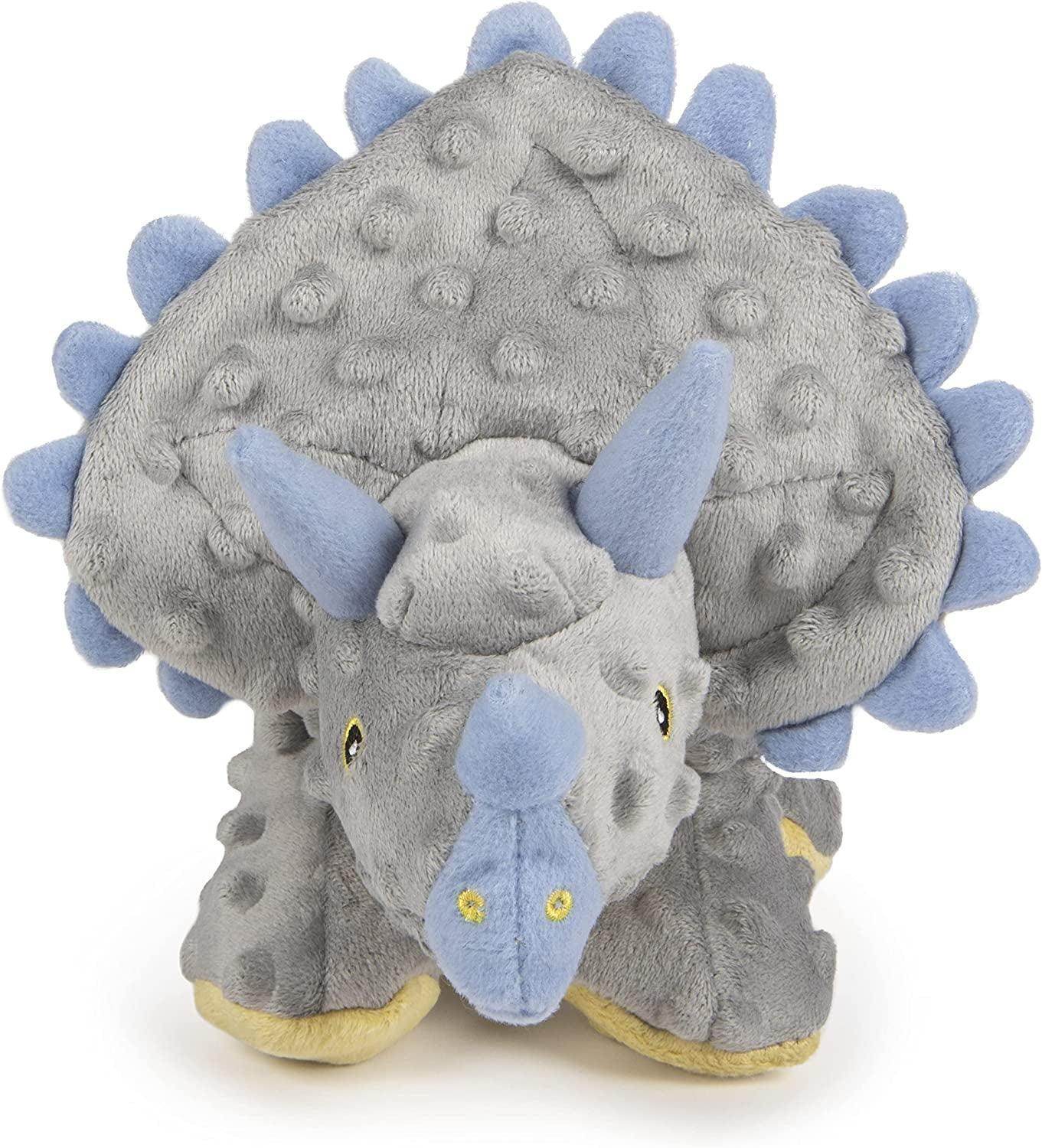 Dinos Frills Squeaky Plush Dog Toy, Chew Guard Technology - Gray, Large - Simply Petastic