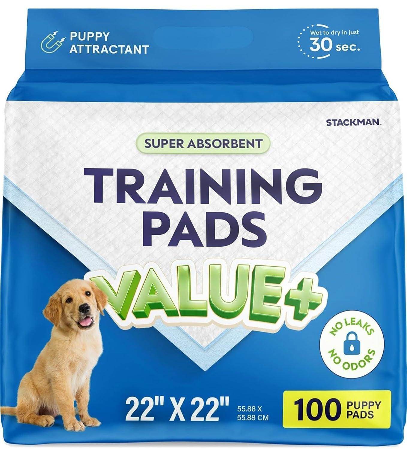 Pet Training Pads for Dogs - 100 Count, 22" x 22" Leak-Proof Puppy Potty Pads with Quick-Dry Surface - Simply Petastic