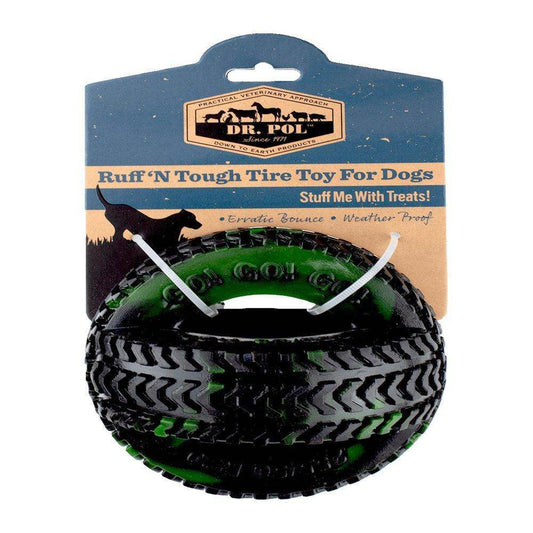 Green TPR Thread Tire Fetch & Chew Dog Toy for All Dogs. Play, Toss & Tug. 4.5" - Simply Petastic