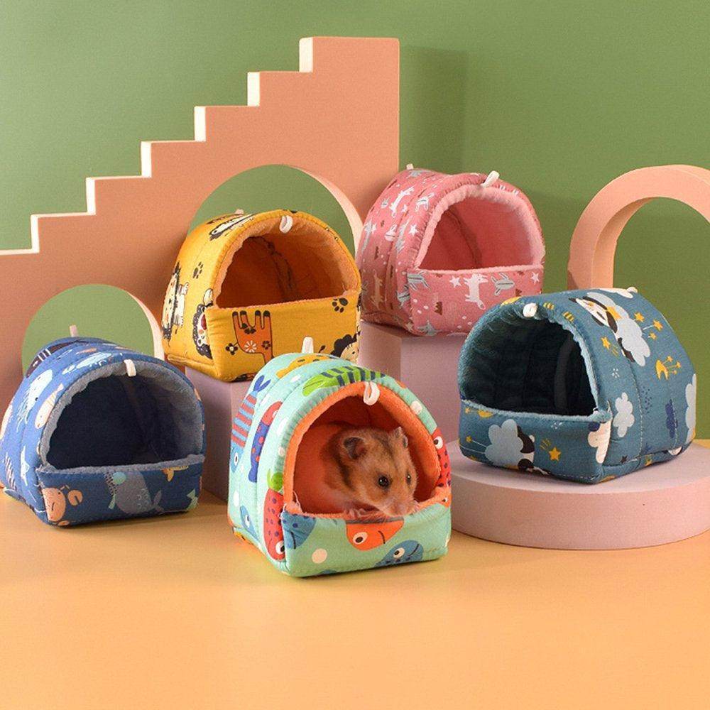 Cartoon Pattern Guinea Pig Cave House Bed, Rabbit Squirrel Chinchilla Hamster Hedgehog Nest Hideout, Small Animals Cage Warm Supplies, Machine Washable - Simply Petastic