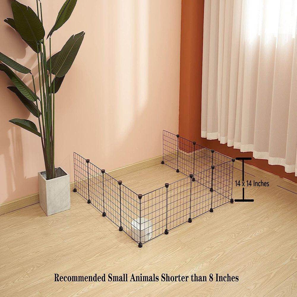 Pet Playpen, Small Animals Supplies, 12 Panels Exercise Playpens Cage, Grids Portable Yard Fence Indoor, Ideal for Guinea Pigs, Puppy Pet Products, DIY Metal Yard Fence, 14" × 14" Black - Simply Petastic