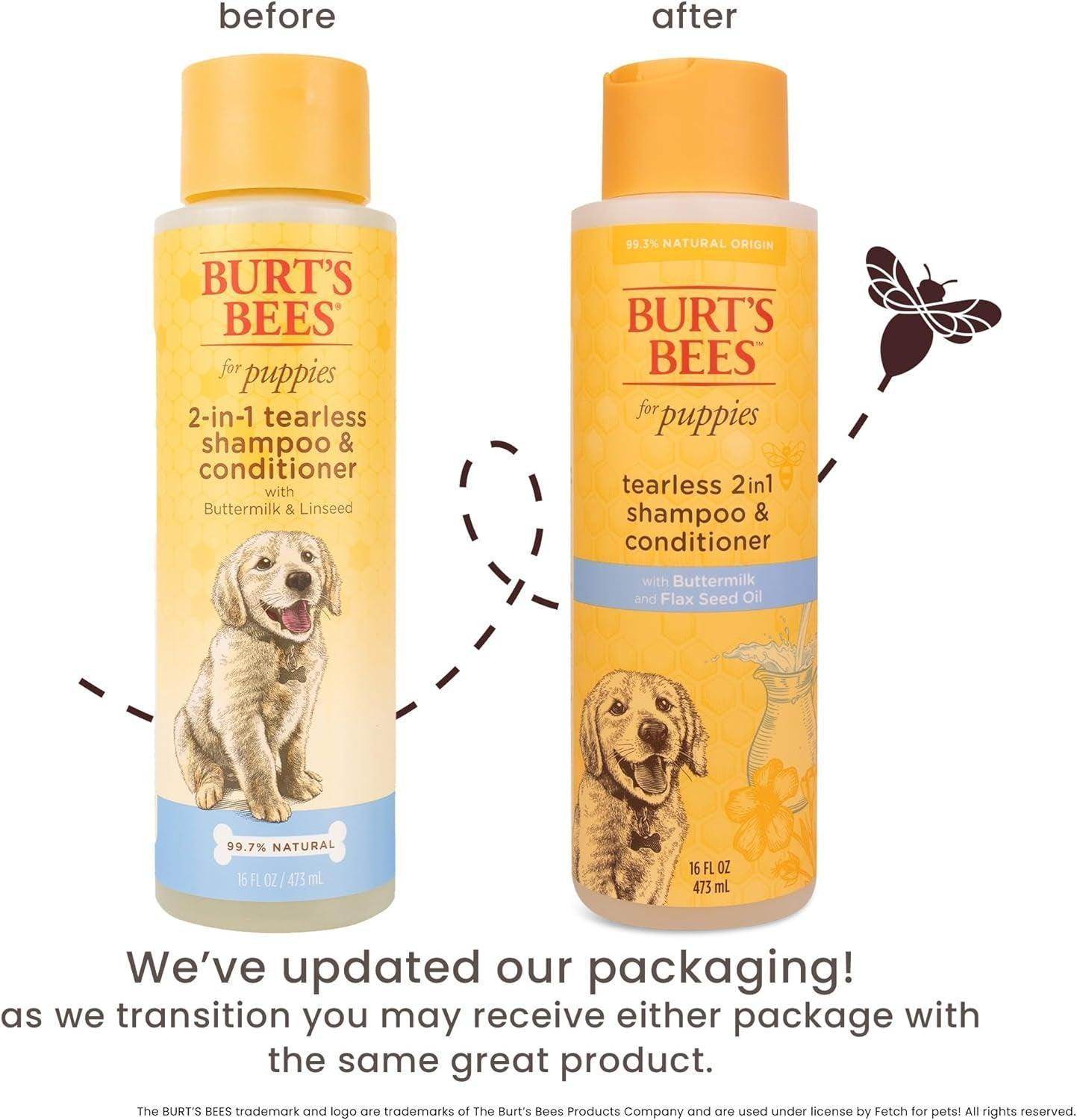 Puppies Natural Tearless 2 in 1 Shampoo and Conditioner - Made with Buttermilk and Flax Seed Oil - Best Tearless Puppy Shampoo for Gentle Skin and Coat - Made in USA, 16 Oz - Simply Petastic