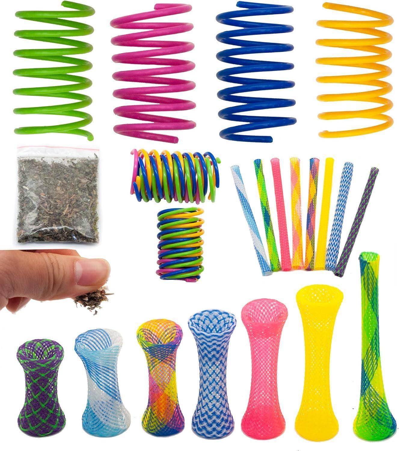 49PCS Cat Spring Toy for Kitten Catnip Bag Mesh Tubes Spring Cat Toy Bulk for Indoor Cats Kitty - Simply Petastic