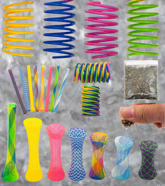 49PCS Cat Spring Toy for Kitten Catnip Bag Mesh Tubes Spring Cat Toy Bulk for Indoor Cats Kitty - Simply Petastic