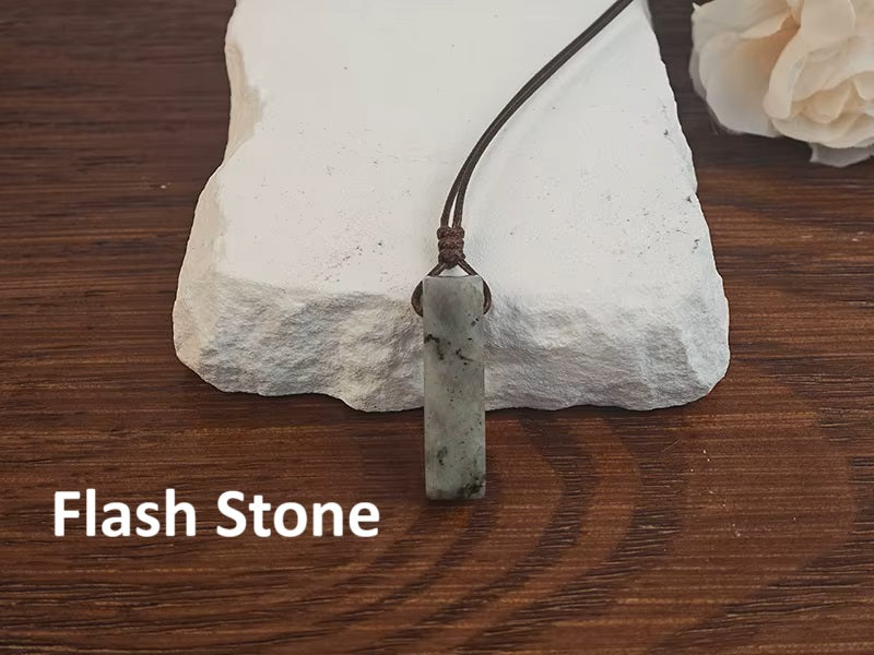Knotted Waxed Rope Irregular Rectangle Natural Rock Stone Bar Pendant Necklace
