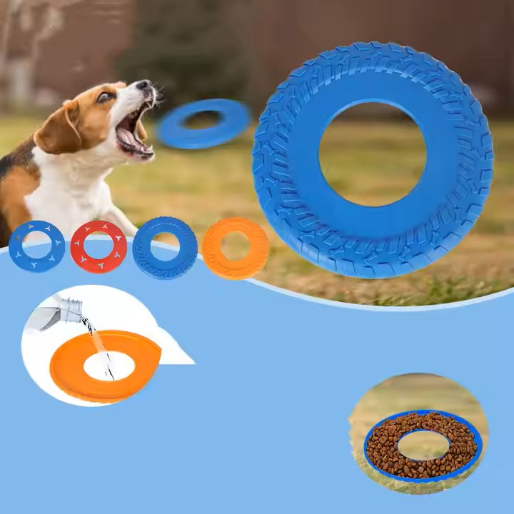 Outdoor Blue Dog Rubber Tire Flyer Dog Frisbee Fetch Toy