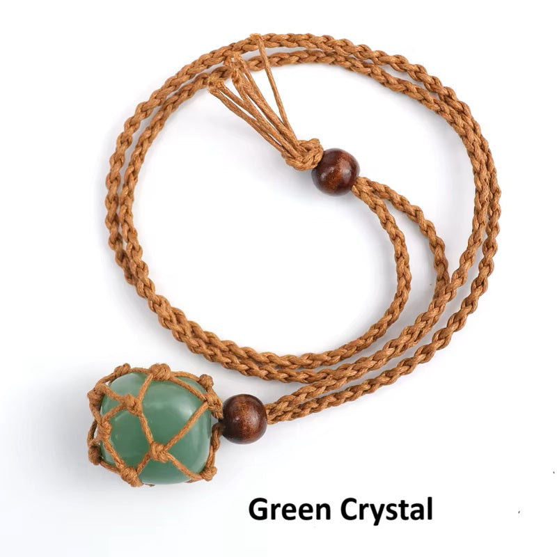 Hand Woven Necklace with Adjustable Rope and Healing Stone