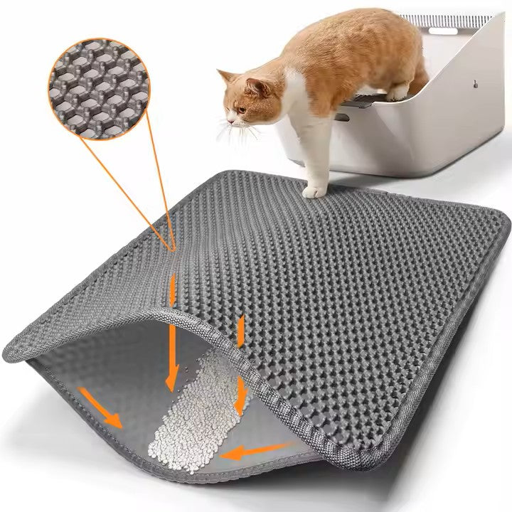 Cat Litter Mat Cat Litter Trapping Mat, Honeycomb Double Layer Design, Urine and Water Proof Material, Scatter Control, Less Waste Easier to Clean, Washable
