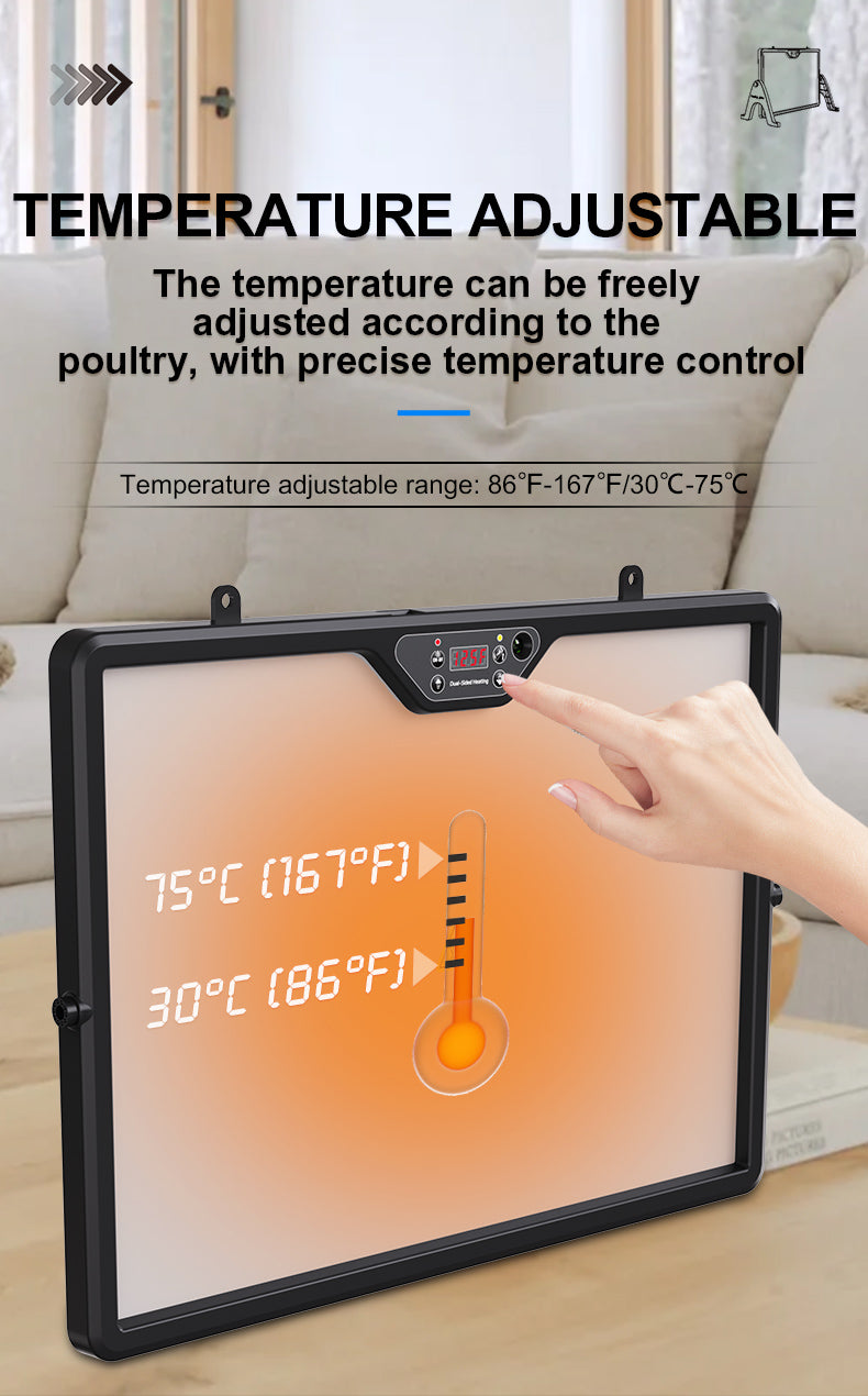Dual Sides Temperature Display Poultry Coop Heater Chicks Warmer 35 Chick Brooder Heater
