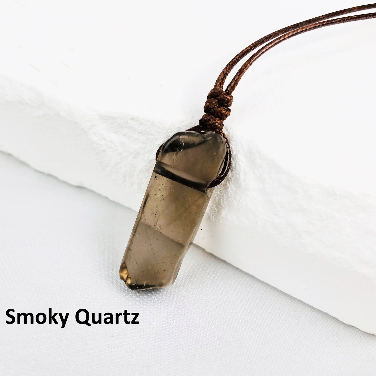 Knotted Waxed Rope Irregular Rectangle Natural Rock Stone Bar Pendant Necklace