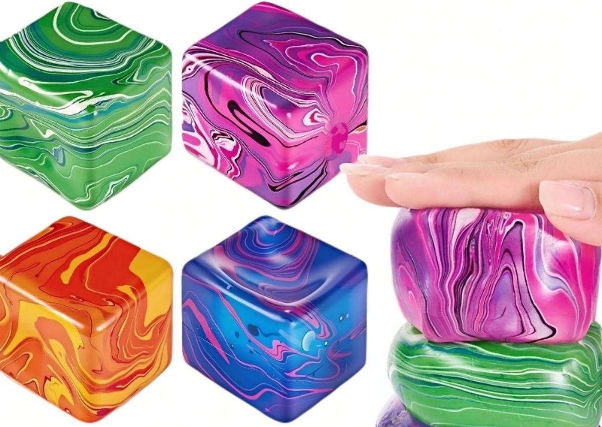 Stress Cube Toys, Adults Squishies Anxiety Relief Maltose Ball, Gel Filled Stretchy Stress Balls for Anxiety Relief, Sensory & Focus, Cool Colorful Fidgets Cubes