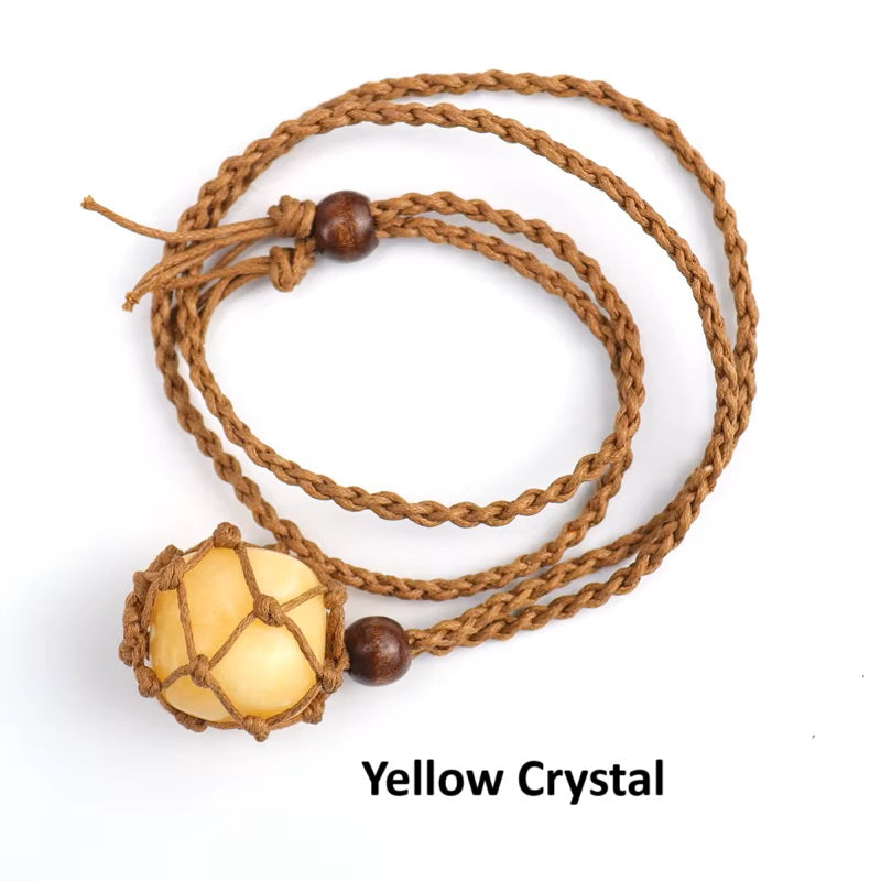 Hand Woven Necklace with Adjustable Rope and Healing Stone