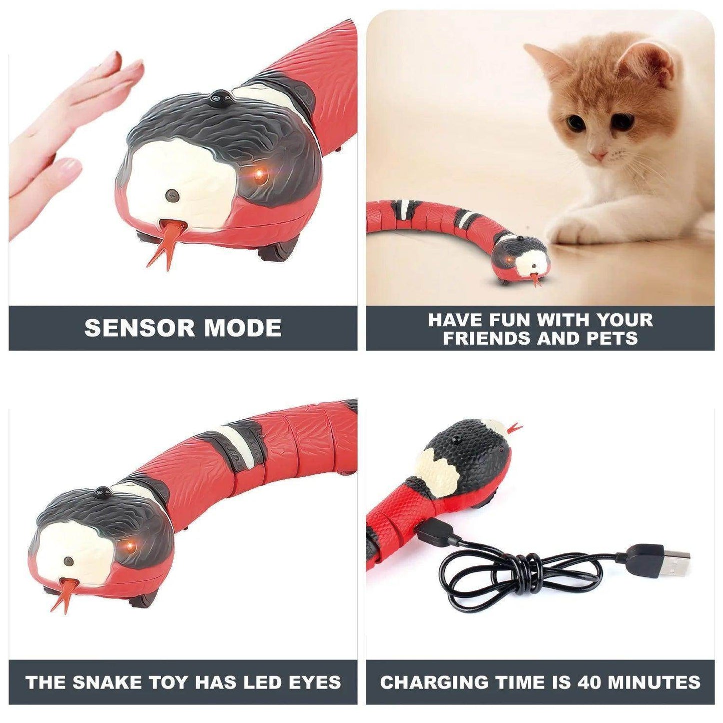 Smart Sensing Interactive Cat Toys Automatic Electronic Snake Cat Motorized Play Usb rubber Kitten Toys For Cats Pet - Simply Petastic