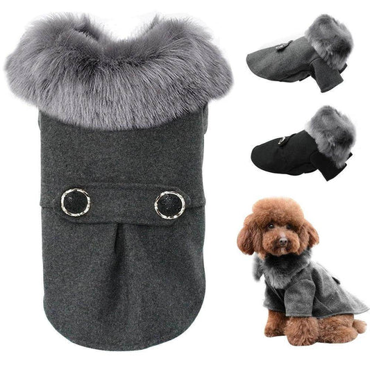 Winter Pea Coat With Fur Collar For Small Medium Dogs - Simply Petastic